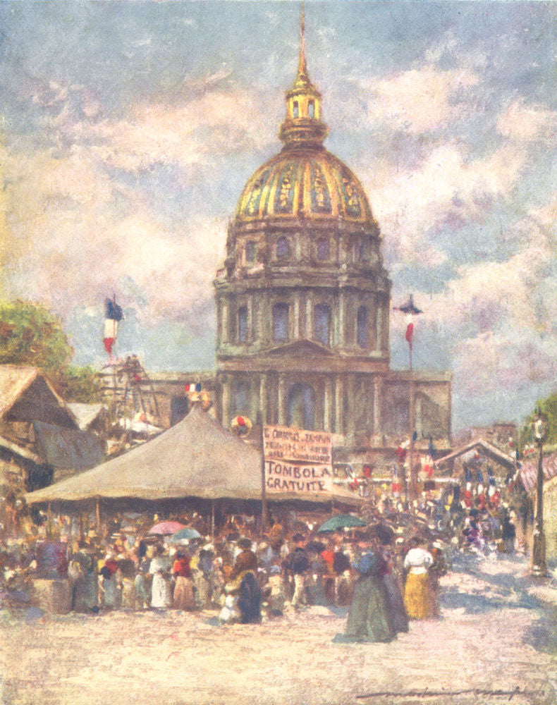 PARIS. Hotel des Invalides en Fete 1909 old antique vintage print picture